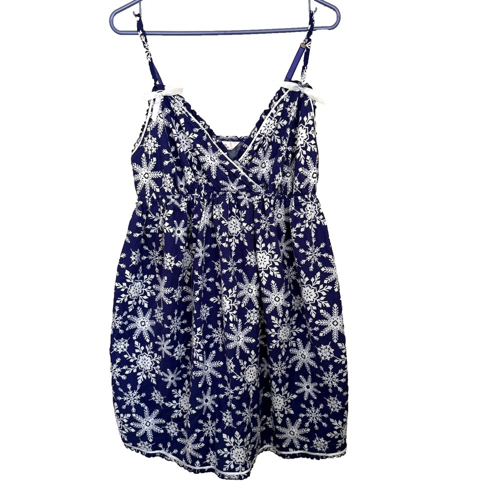 Cacique Blue Snowflake Print Chemise Nightgown 14/16 Holiday Winter Cottage Cozy